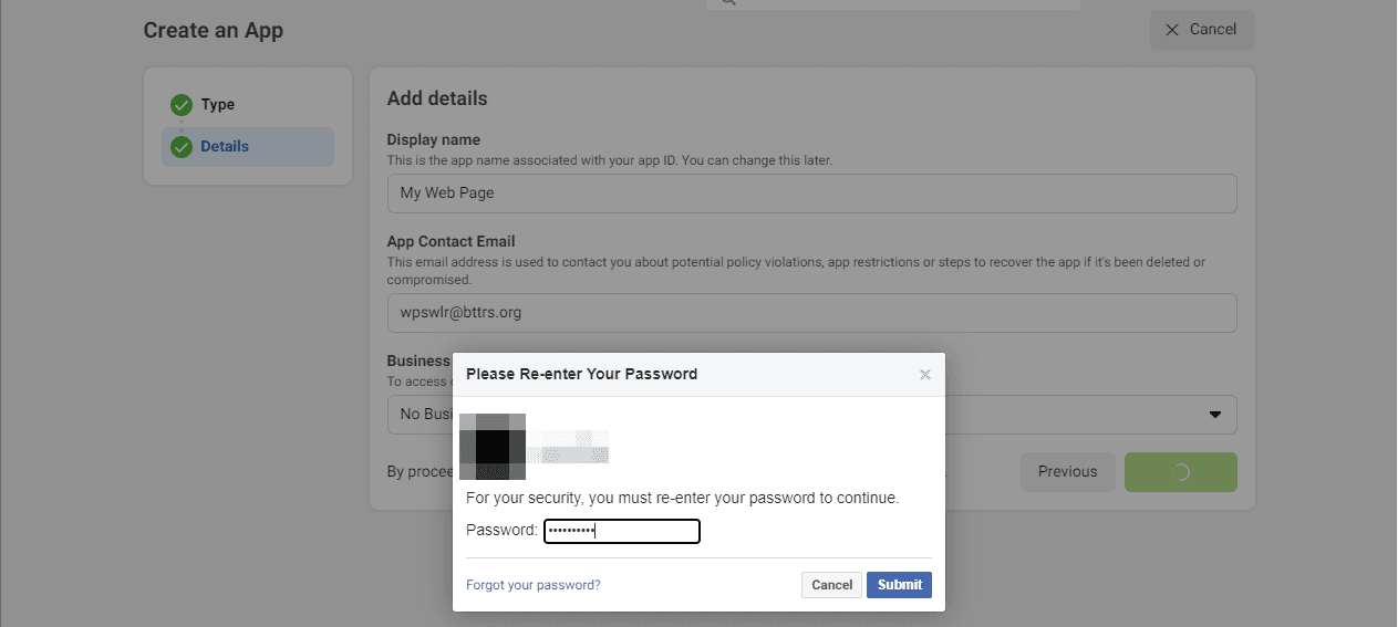 Confirm Facebook Page detail