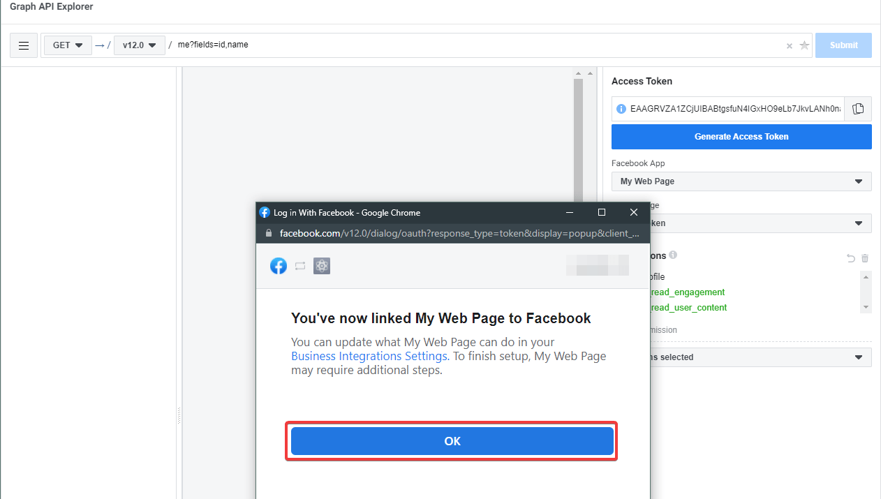 Facebook Graph API Explorer - confirm
