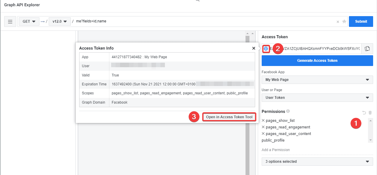Facebook Graph API Explorer - open access token tool